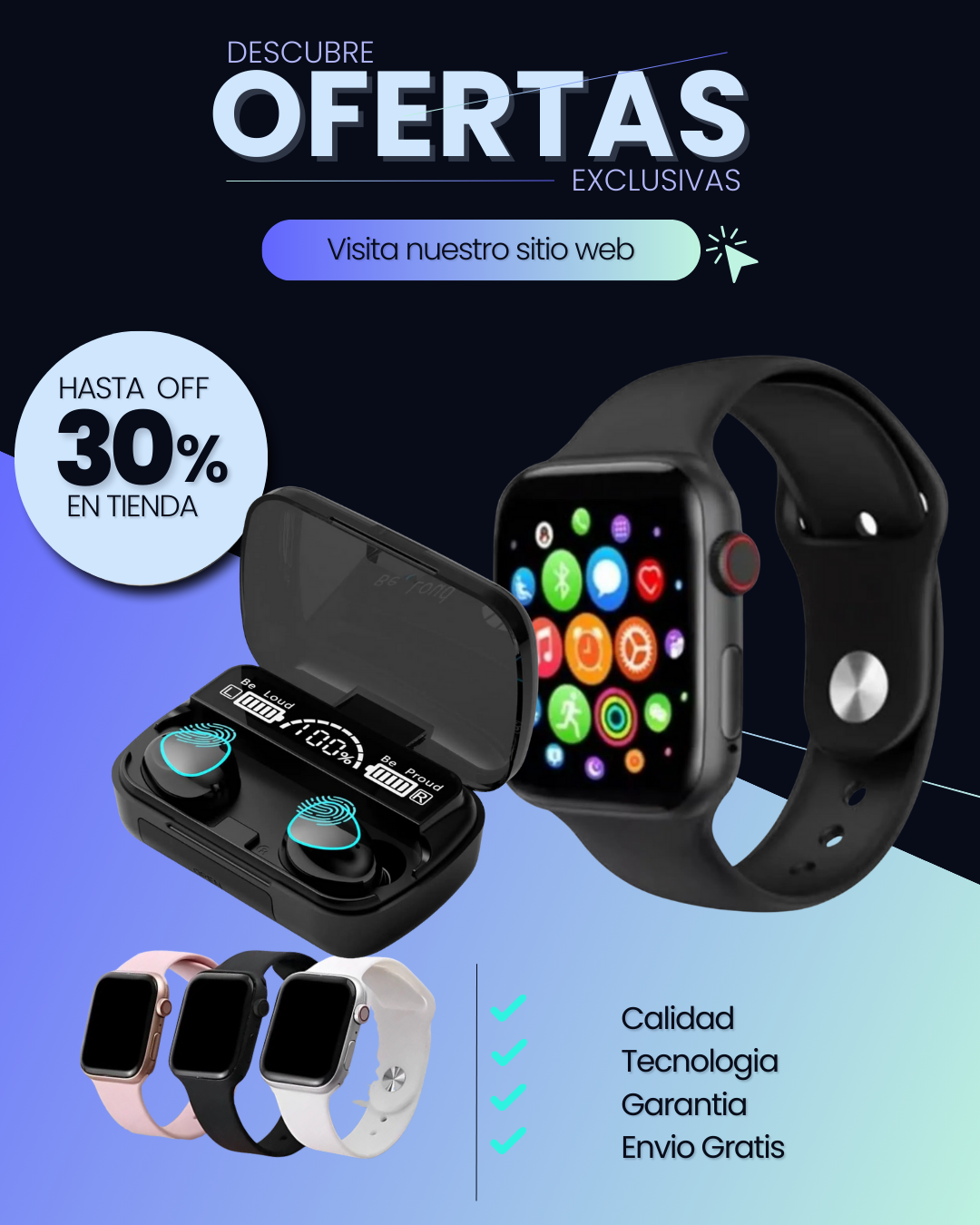 SMARTWATCH Y68+AUDIFONOS POWERBANK M10